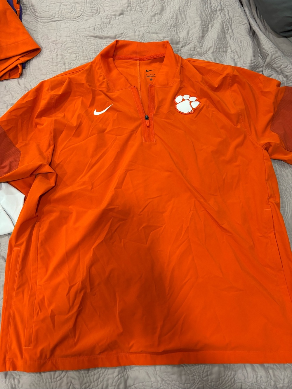 Clemson Nike Hot Jacket Short Sleeve  Quarter-Zip Pullover with White Paw Detail